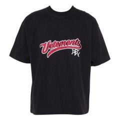 Vetements Black Logo Embroidered Cotton Crewneck Oversized T-Shirt XS