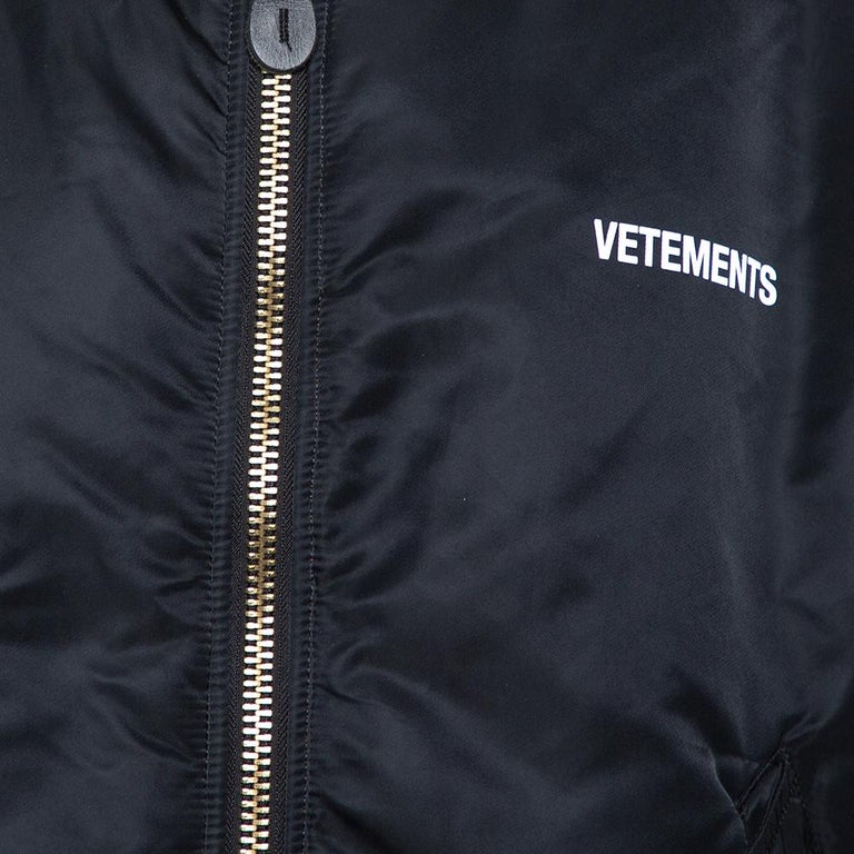 Vetements Black and Orange Synthetic Logo Print Reversible Bomber Jacket XS  at 1stDibs