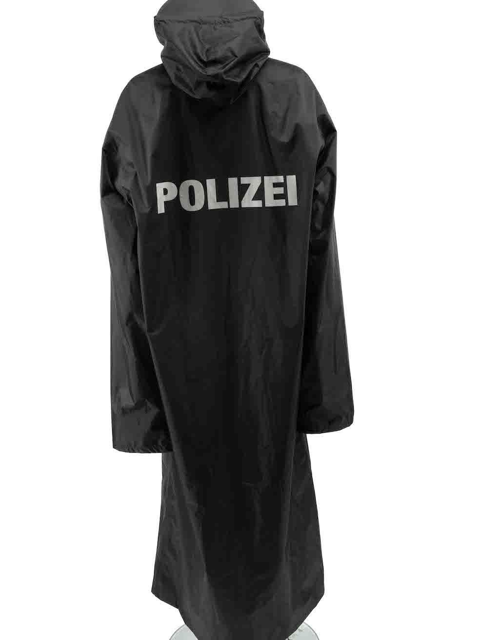 Vetements Black Polizei Oversized Hooded Raincoat Size L In Excellent Condition For Sale In London, GB