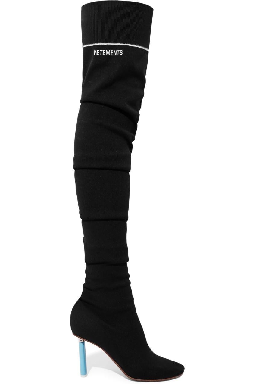 Vetements Black Sock jersey over-the-knee boots - Size 39  In New Condition In London, GB