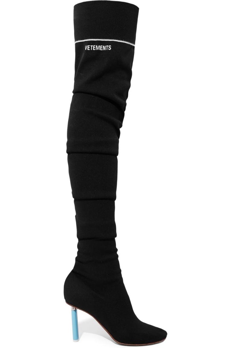 Vetements Black Sock jersey overtheknee boots Size 39 at 1stDibs