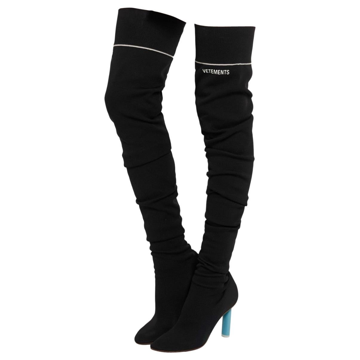 Vetements Black Sock jersey over-the-knee boots - Size 39 