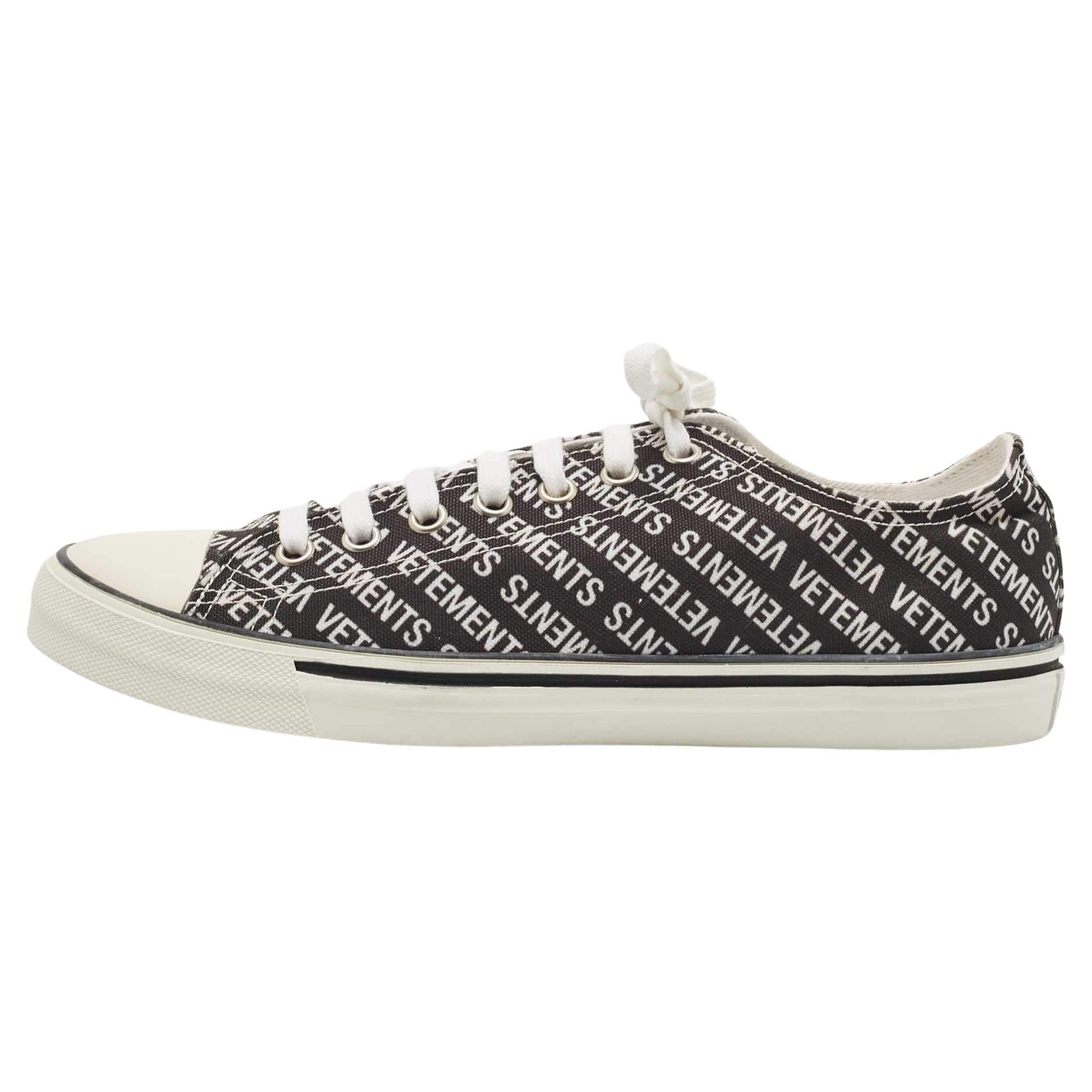 Vetements Black White Logo Print Canvas Low Top Sneakers Size 43