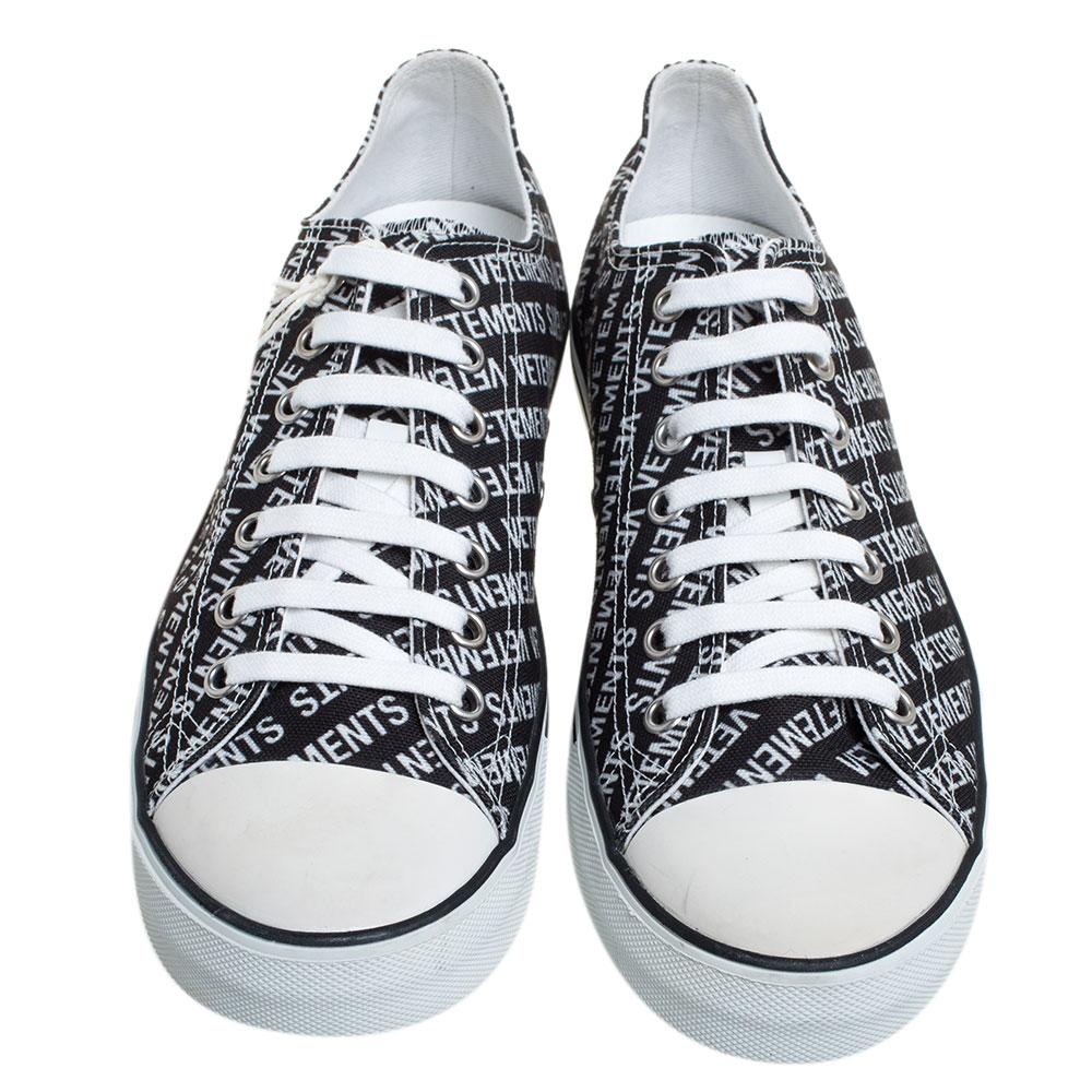 Vetements Black/White Logo Print Canvas Low Top Sneakers Size 