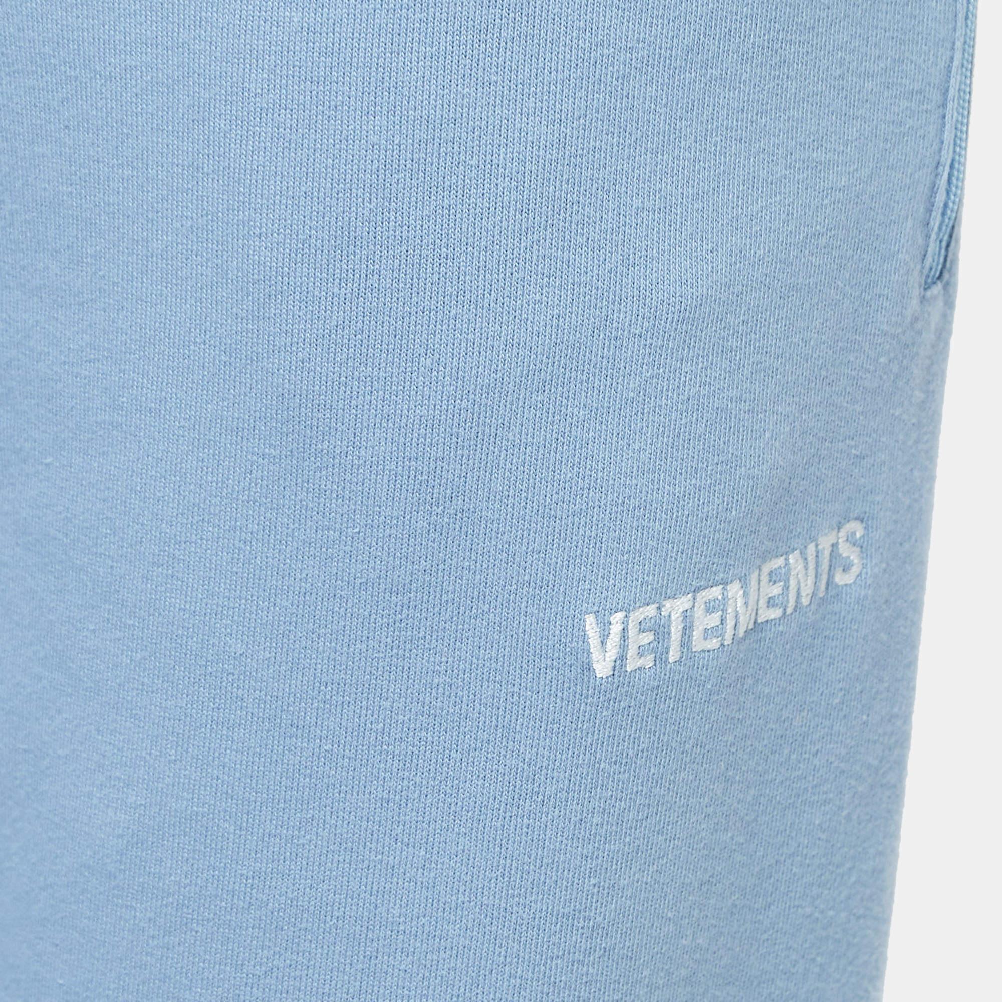 Women's Vetements Blue Logo Embroidered Cotton Joggers S For Sale