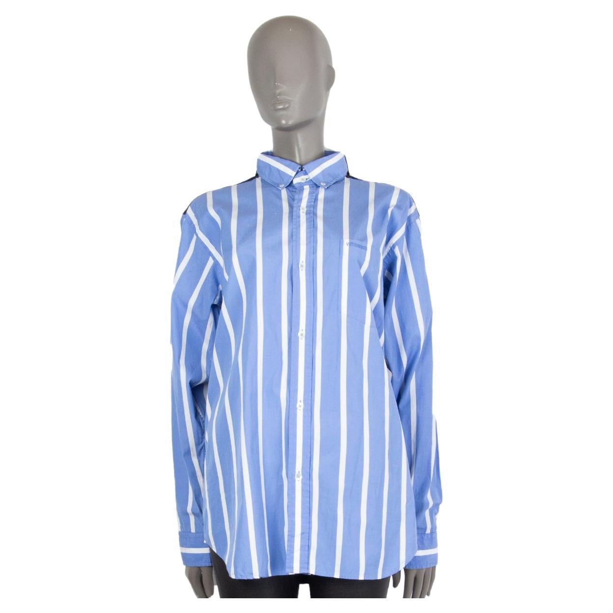 VETEMENTS blue & white cotton OVERSIZED STRIPED DOUBLE SIDED Button-Up Shirt S