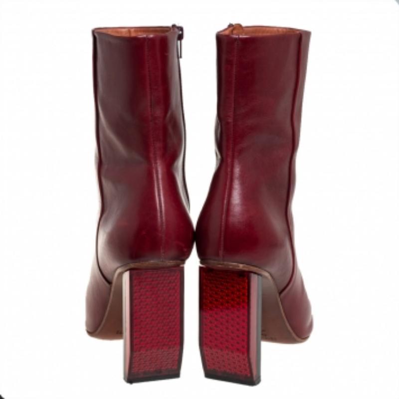 Brown Vetements Burgundy Leather Reflector Ankle Boots Size 40 For Sale