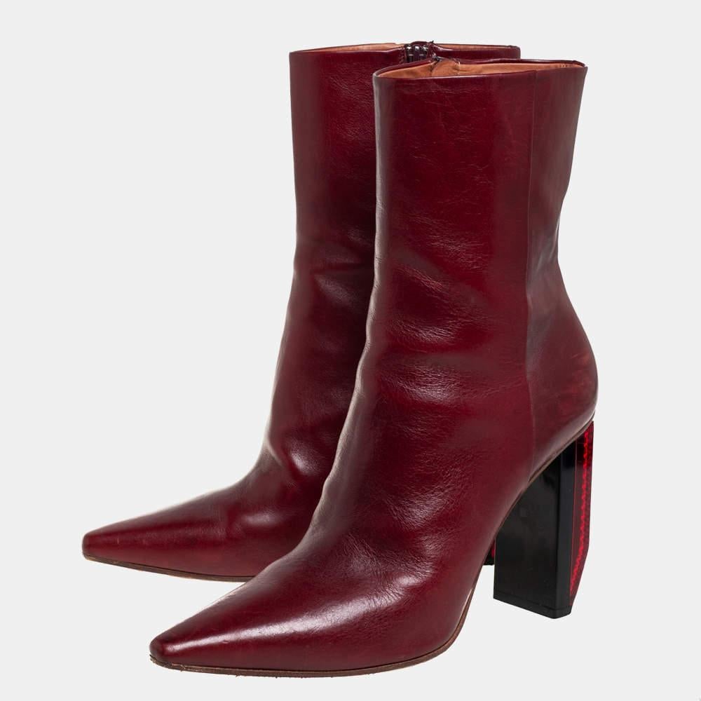Brown Vetements Burgundy Leather Reflector Ankle Boots Size 40 For Sale