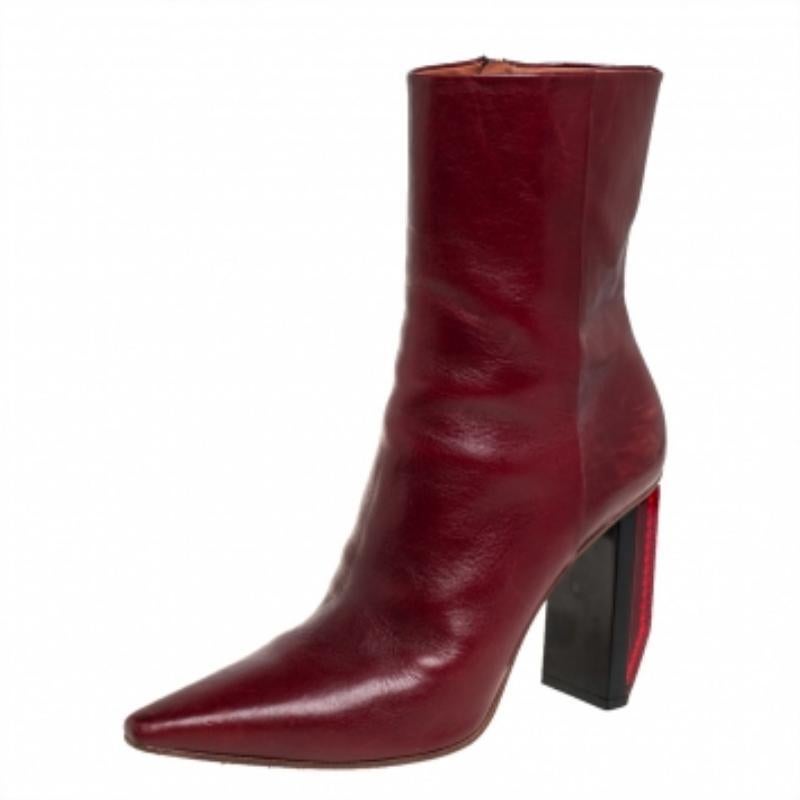 Women's Vetements Burgundy Leather Reflector Ankle Boots Size 40 For Sale