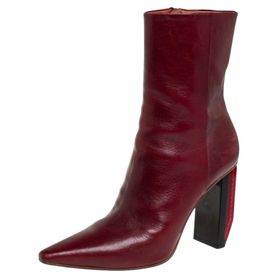 Vetements Burgundy Leather Reflector Ankle Boots Size 40 For Sale