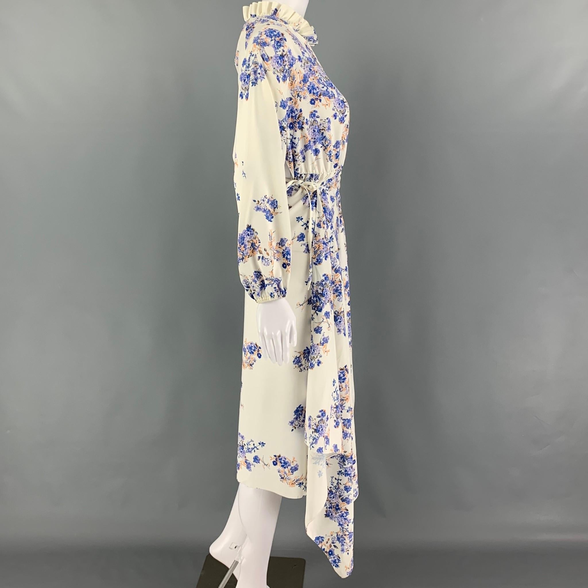 VETEMENTS by Demna Gvasalia Size S White Blue Floral Polyester Wrap Long Dress In Good Condition In San Francisco, CA