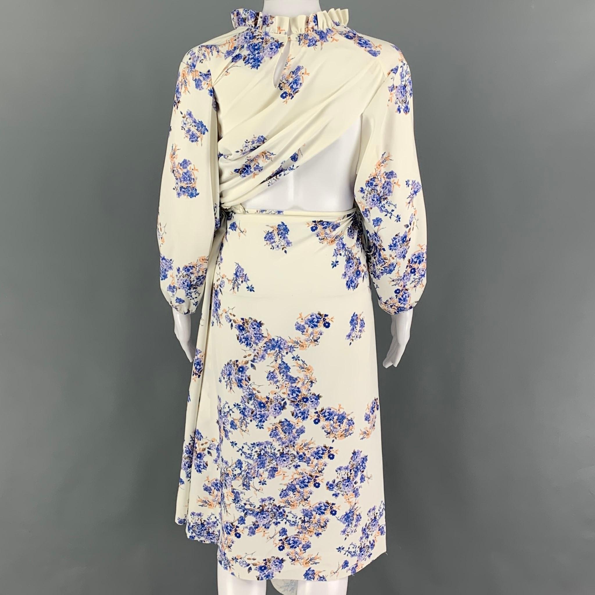 VETEMENTS by Demna Gvasalia Size S White Blue Floral Polyester Wrap Long Dress 1
