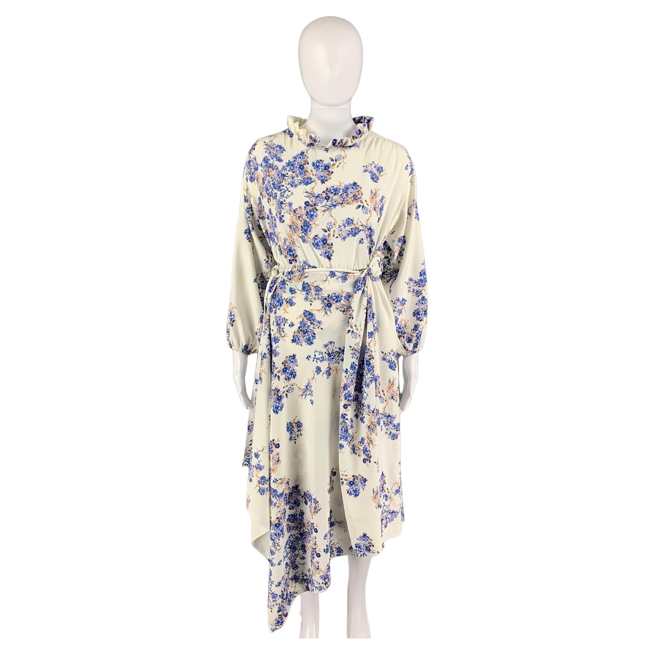 VETEMENTS by Demna Gvasalia Size S White Blue Floral Polyester Wrap Long Dress