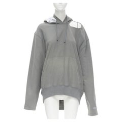 VETEMENTS Champion 2017 Demna Reverse Weave grey cotton hole shoulder hoodie S