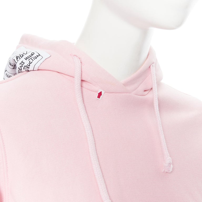 VETEMENTS CHAMPION 2017 pink cotton deconstructed cropped hoodie Kendall S  For Sale at 1stDibs