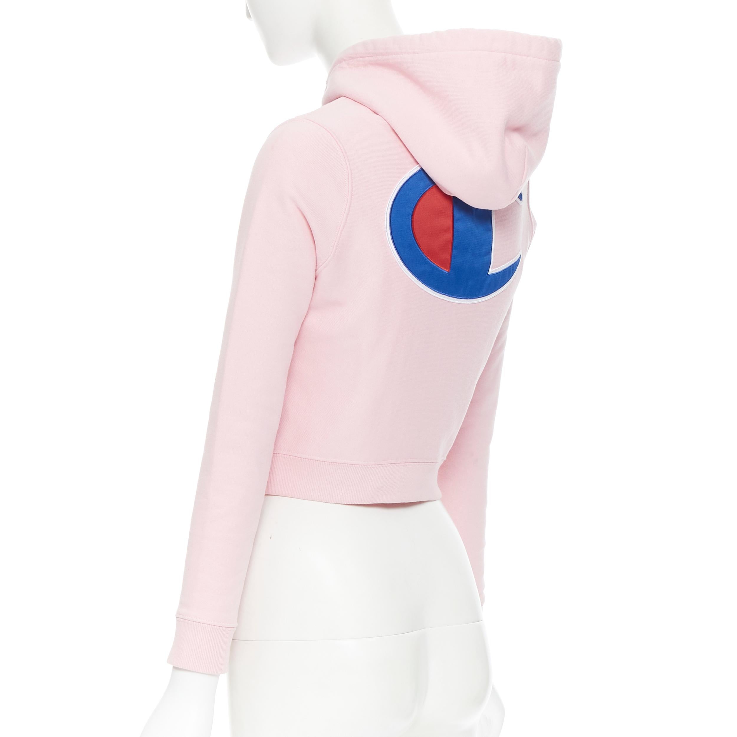 Women's VETEMENTS CHAMPION 2017 pink cotton deconstructed cropped hoodie Kendall S