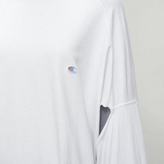 VETEMENTS CHAMPION maglia bianca con nastro logato e manica tagliata S. S. White