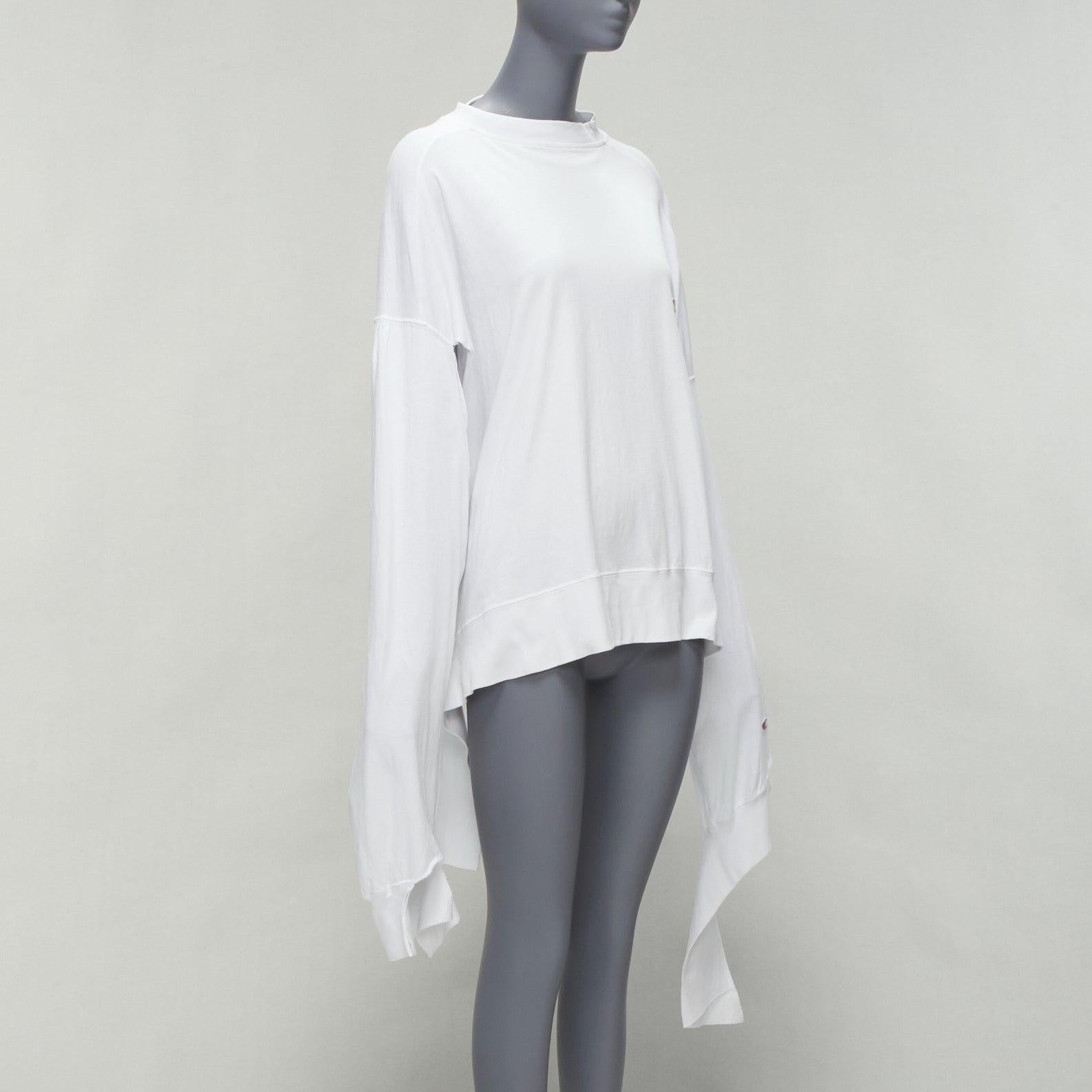 Gray VETEMENTS CHAMPION white logo tape deconstructed cut out sleeve sweater S