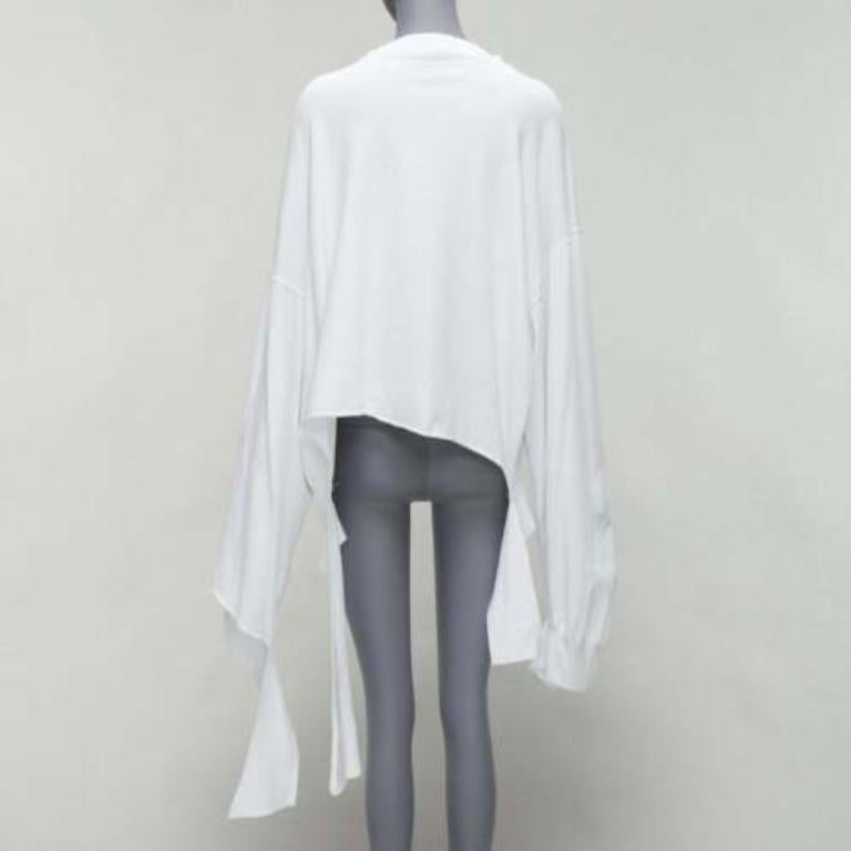 VETEMENTS CHAMPION white logo tape deconstructed cut out sleeve sweater S For Sale 1