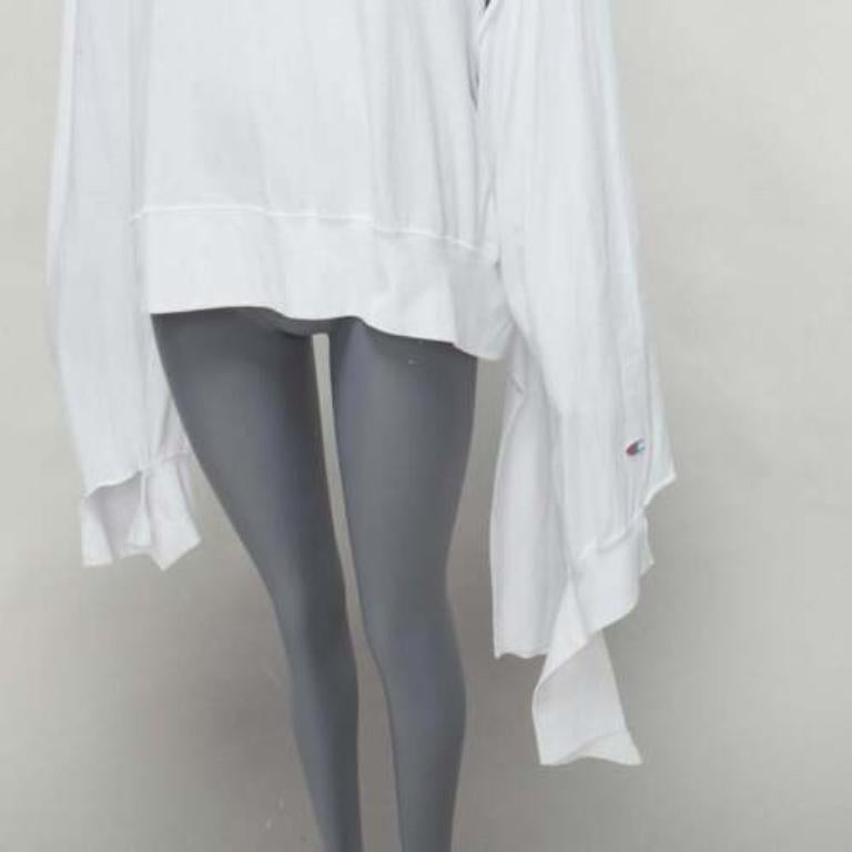 VETEMENTS CHAMPION white logo tape deconstructed cut out sleeve sweater S For Sale 3