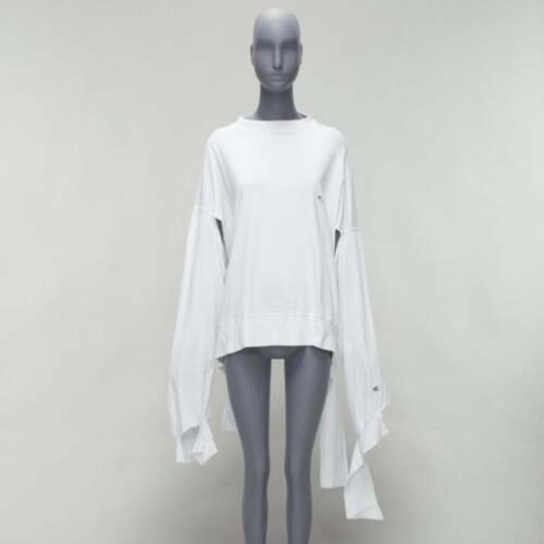 VETEMENTS CHAMPION white logo tape deconstructed cut out sleeve sweater S For Sale 5