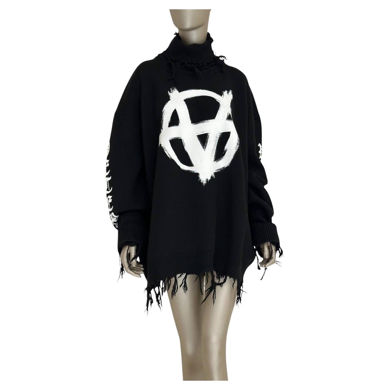 Vetements Destroyed Anarchy Turtleneck Sweater - Size L en vente