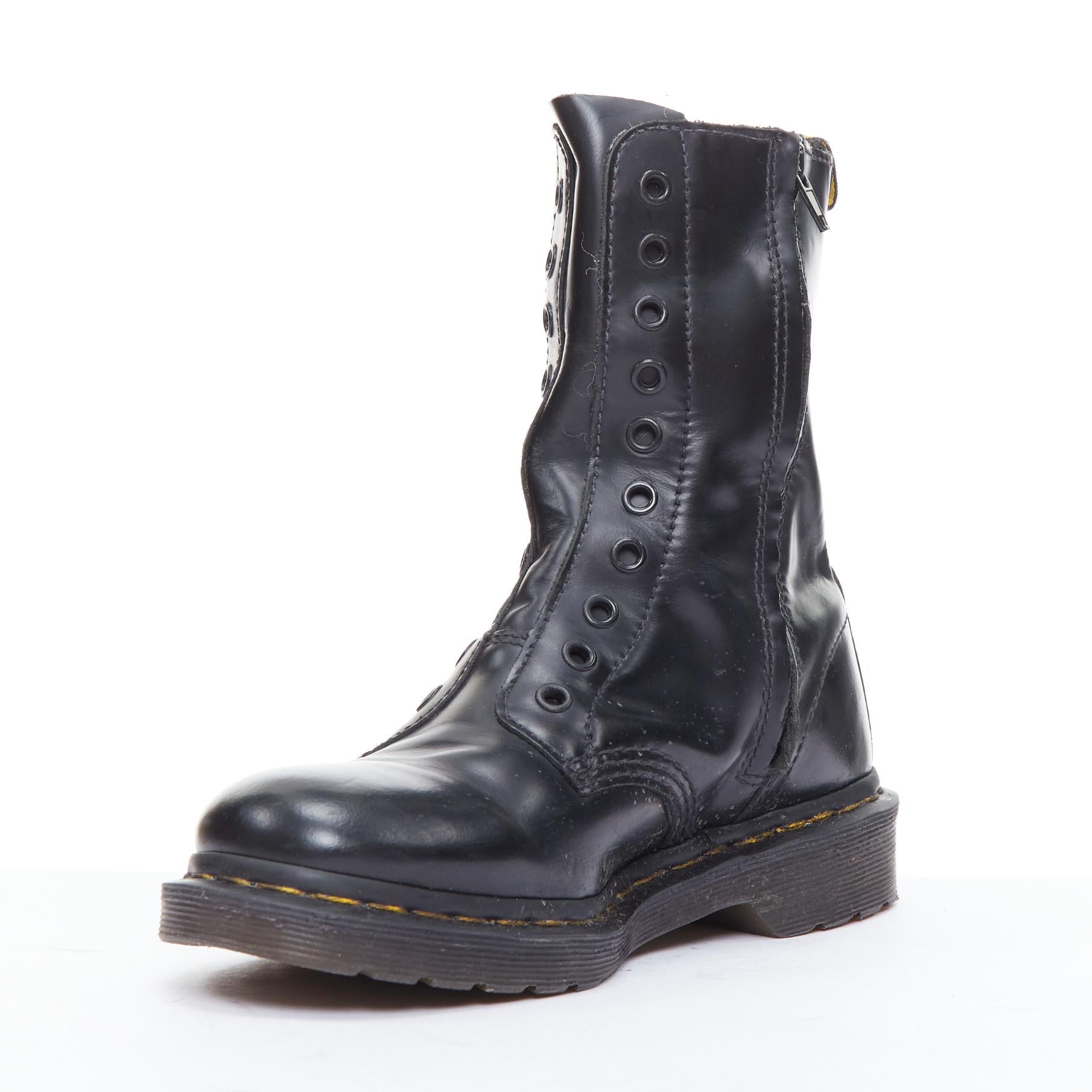 Women's VETEMENTS DR MARTENS 2017 Border Line 1490 black leather laceless combat boots For Sale