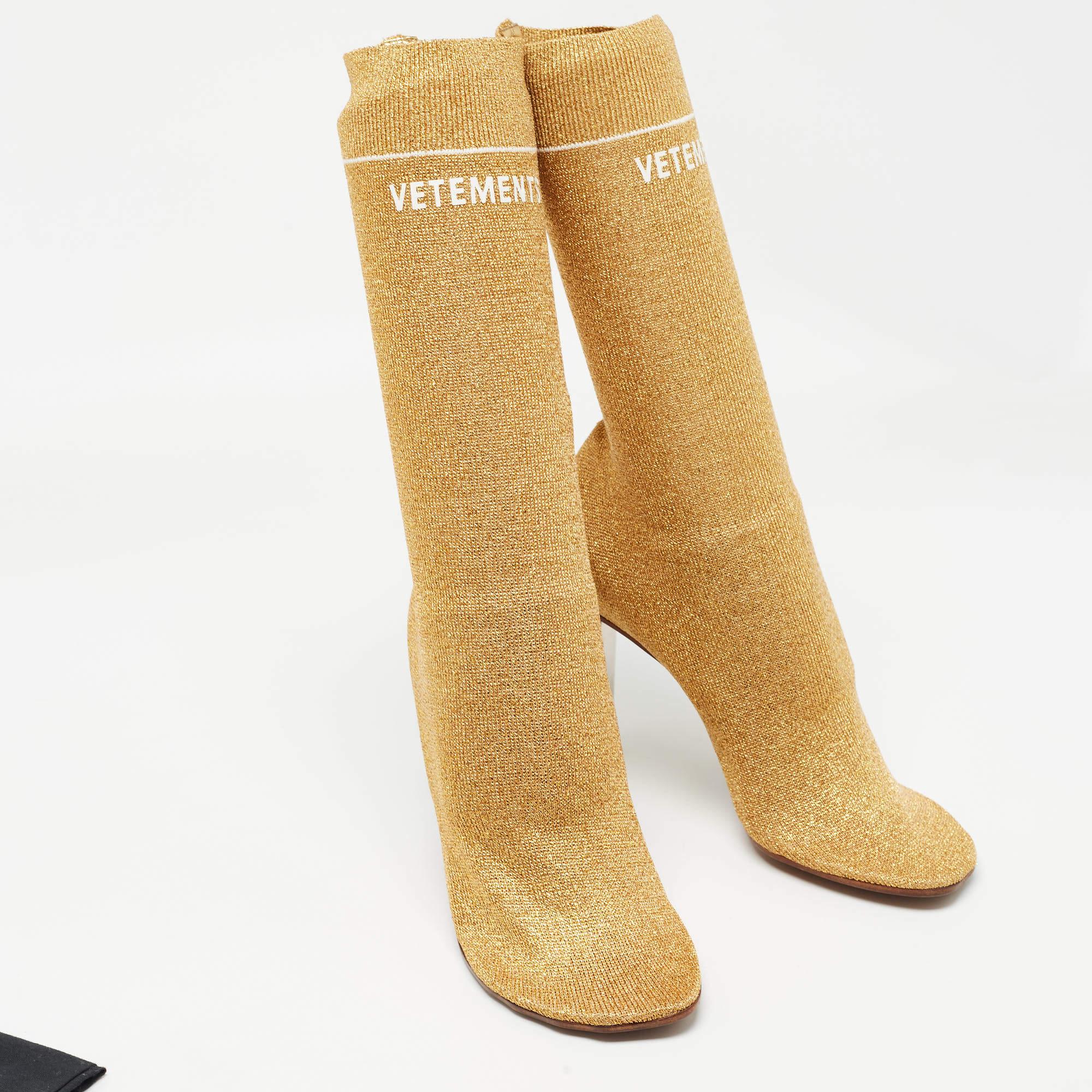 Vetements Gold Knit Fabric Sock Ankle Boots Size 39 In New Condition For Sale In Dubai, Al Qouz 2