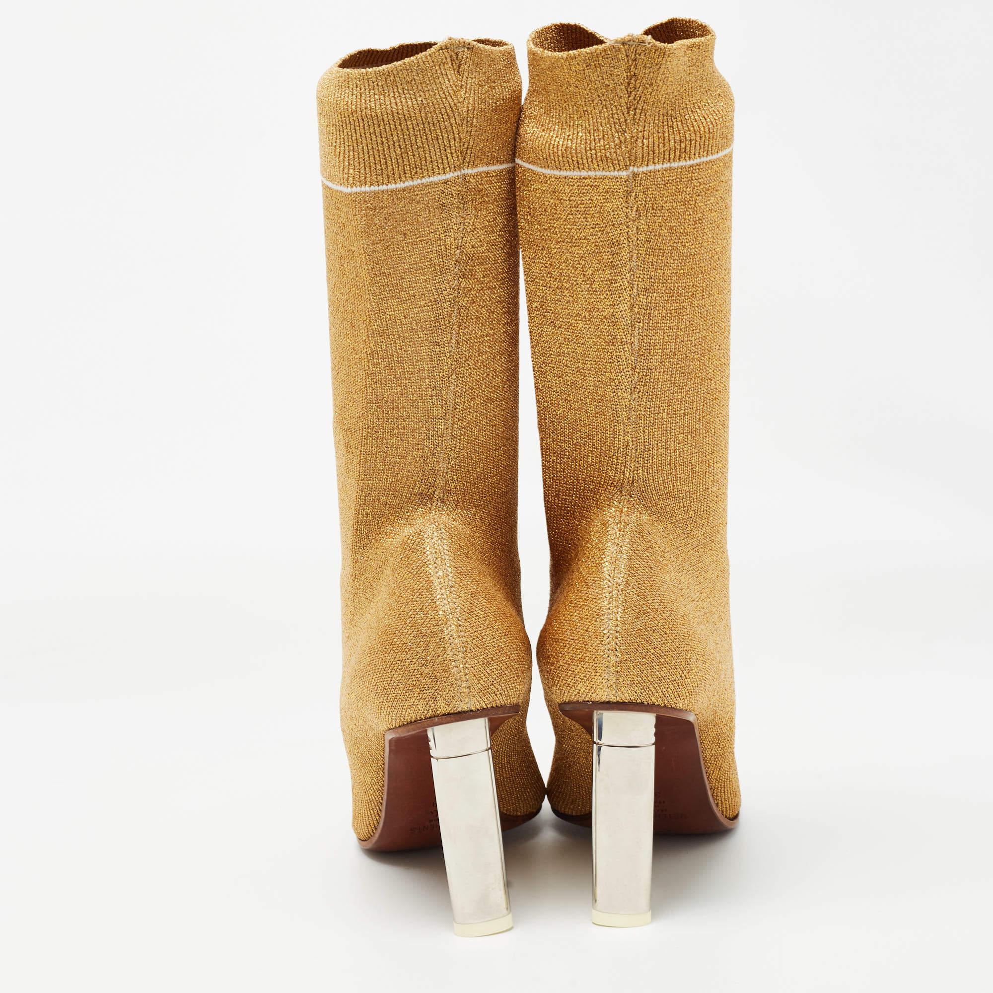 Women's Vetements Gold Knit Fabric Sock Ankle Boots Size 39 For Sale
