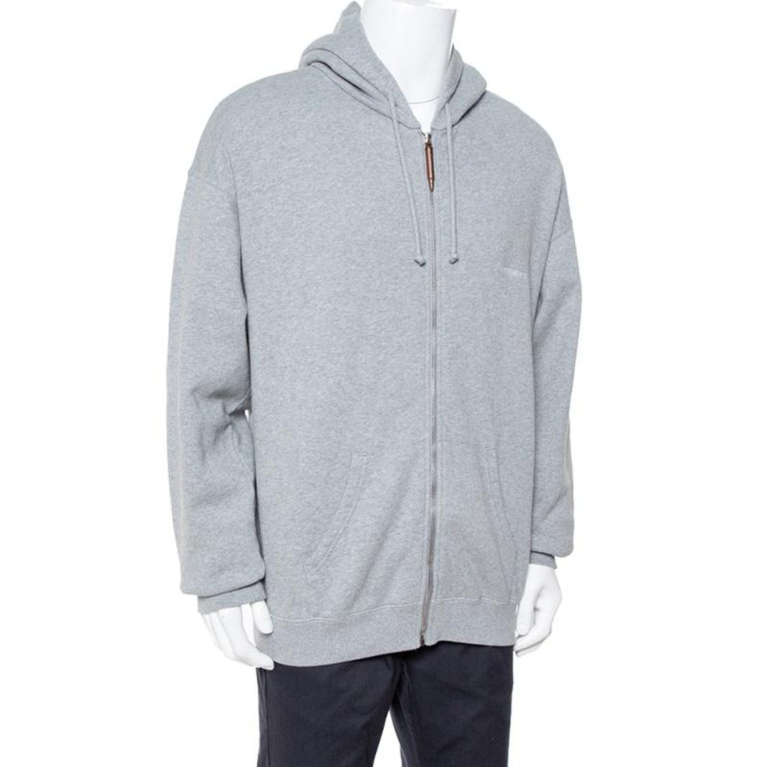 Vetements Grey Cotton Elbow Cutout Detail Zip Front Hoodie L at 1stDibs