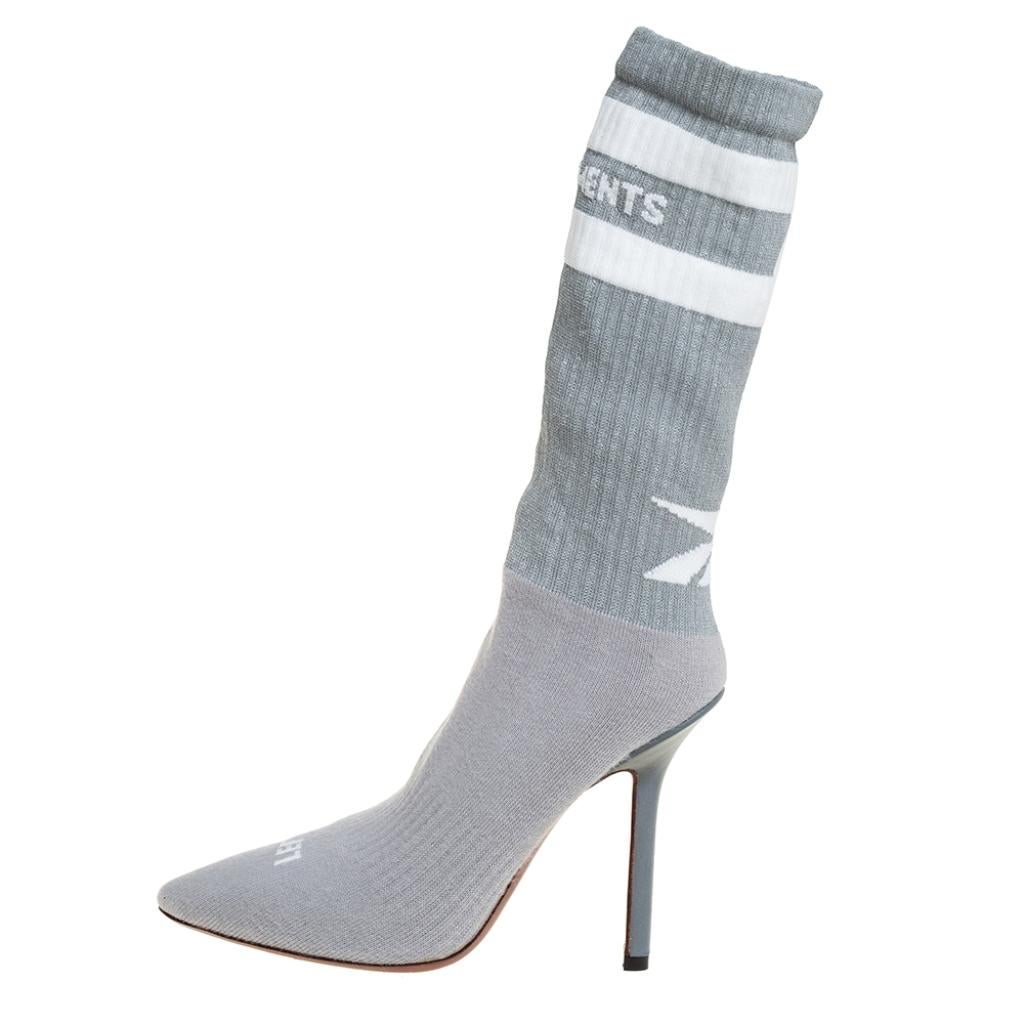 Sock boots have been a rage lately so this pair from Vetements is a must-buy. It features grey stretched socks softly constructed in knit fabric and ribbed cuffs for a secure fit. The sole and insole are made of fine leather and it is complete with