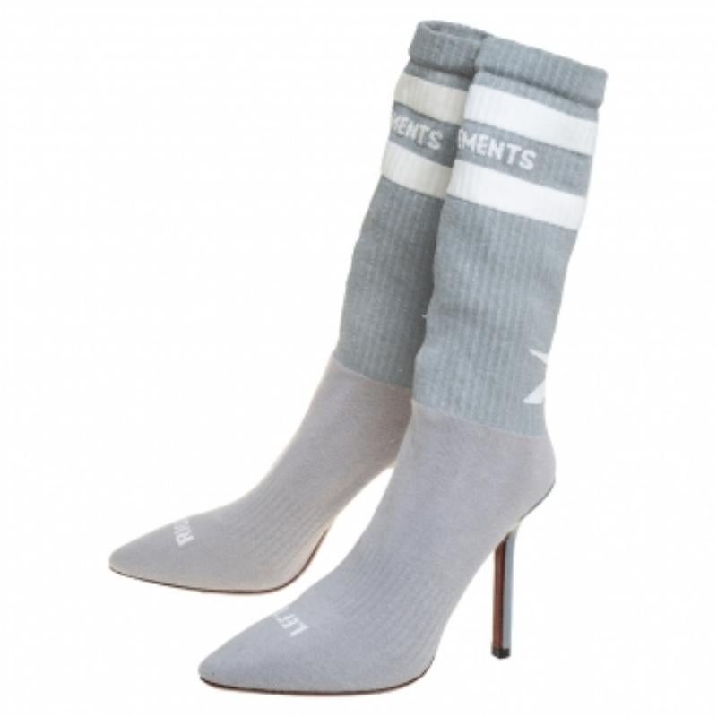 Vetements Grey Knit Fabric Reflective Sock Boots Size 36 For Sale 3