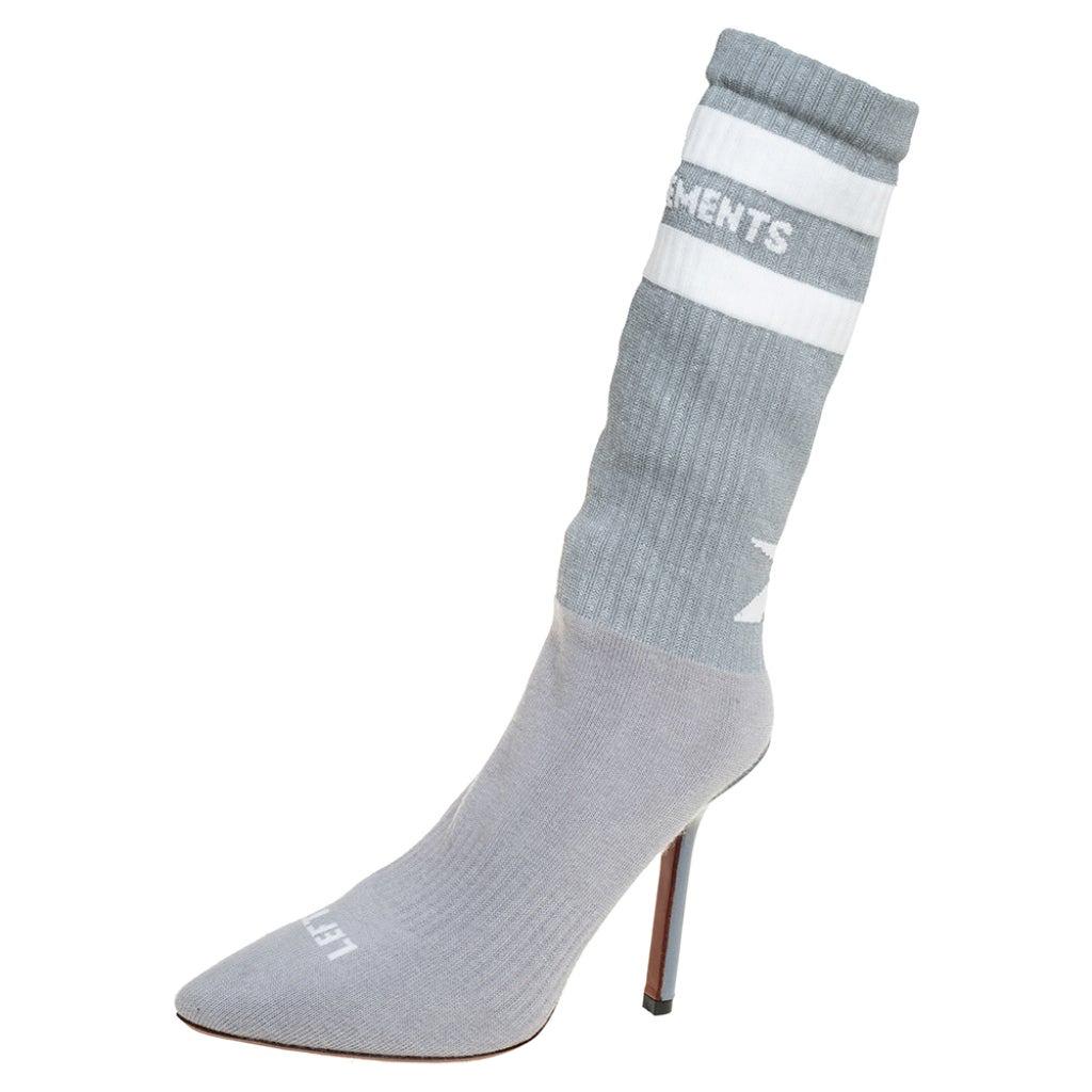 Vetements Grey Knit Fabric Reflective Sock Boots Size 36 For Sale