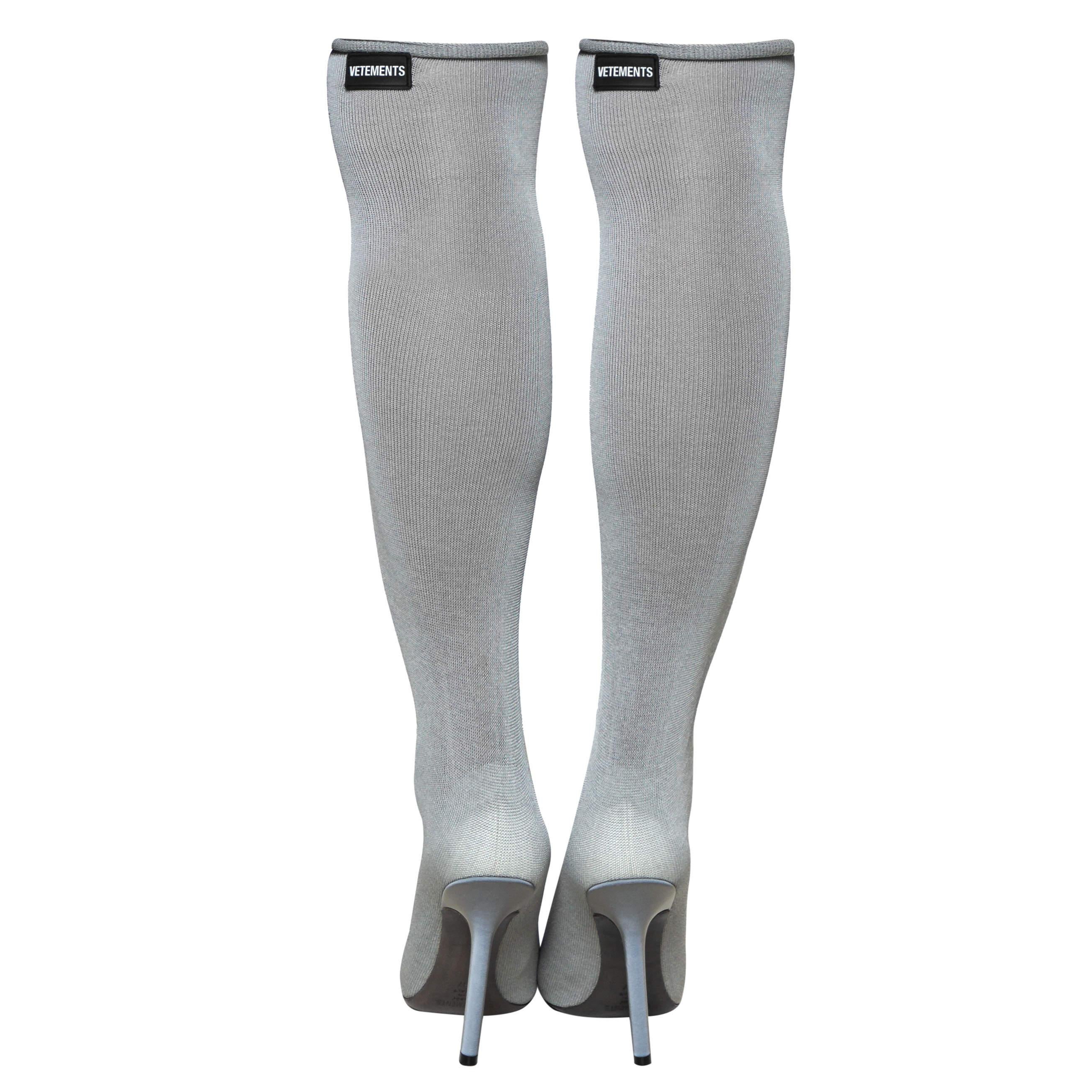 Gray Vetements Grey Stretch Fabric Reflective Thigh High Socks Boots Size 37