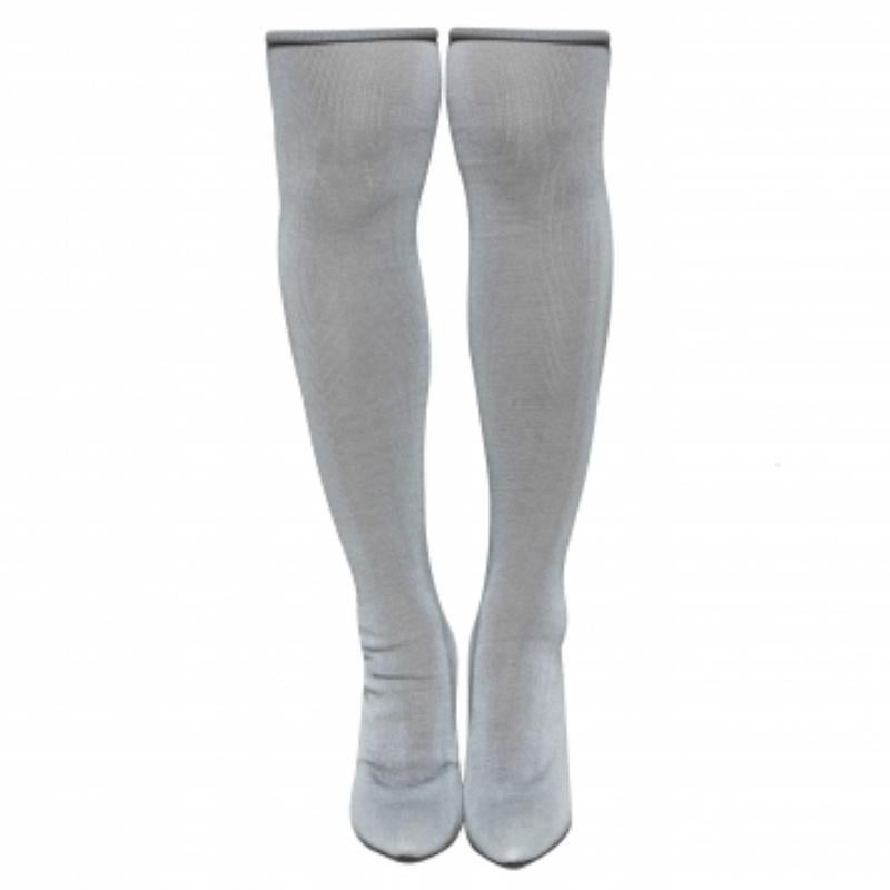 Vetements Grey Stretch Fabric Reflective Thigh High Socks Boots Size 37 For Sale 1