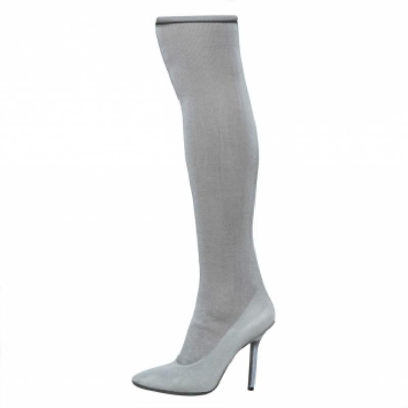 Vetements Grey Stretch Fabric Reflective Thigh High Socks Boots Size 37 For Sale 2
