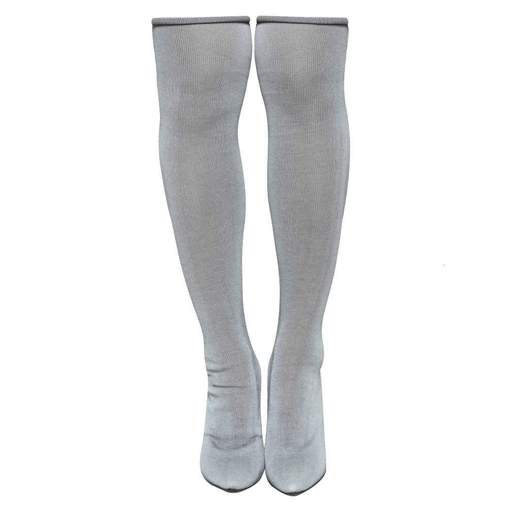 Vetements Grey Stretch Fabric Reflective Thigh High Socks Boots Size 38 For Sale at 1stDibs vetements thigh high sock boots reflective boots vetements thigh high socks