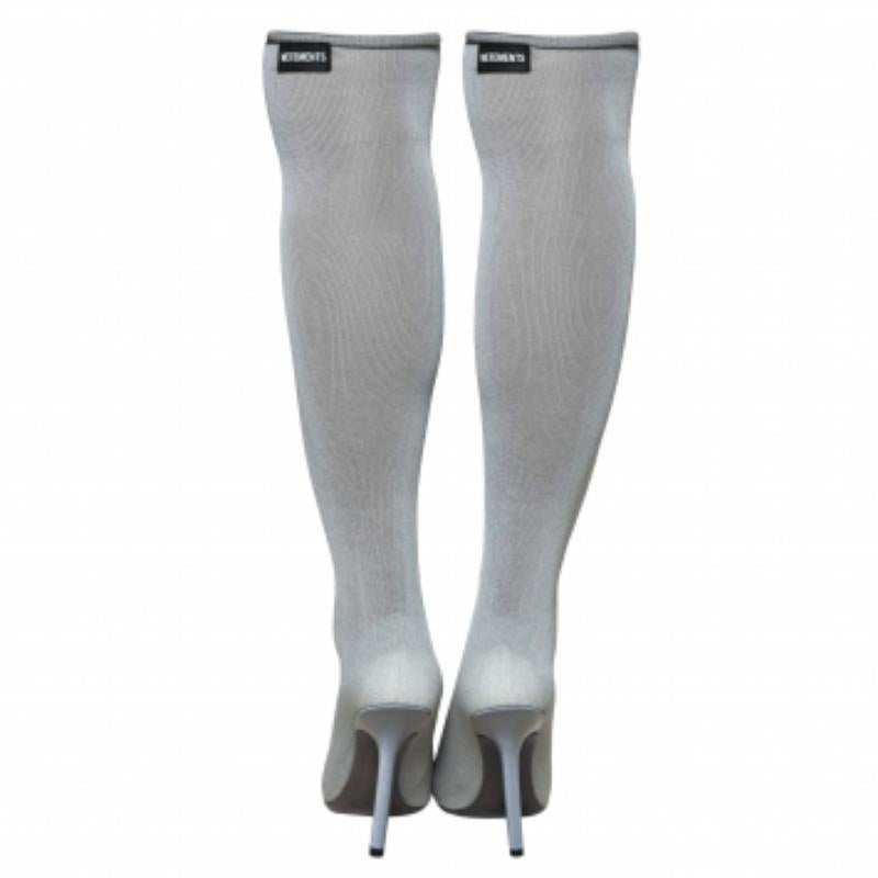 Vetements Grey Stretch Fabric Reflective Thigh High Socks Boots Size 38 For Sale 1