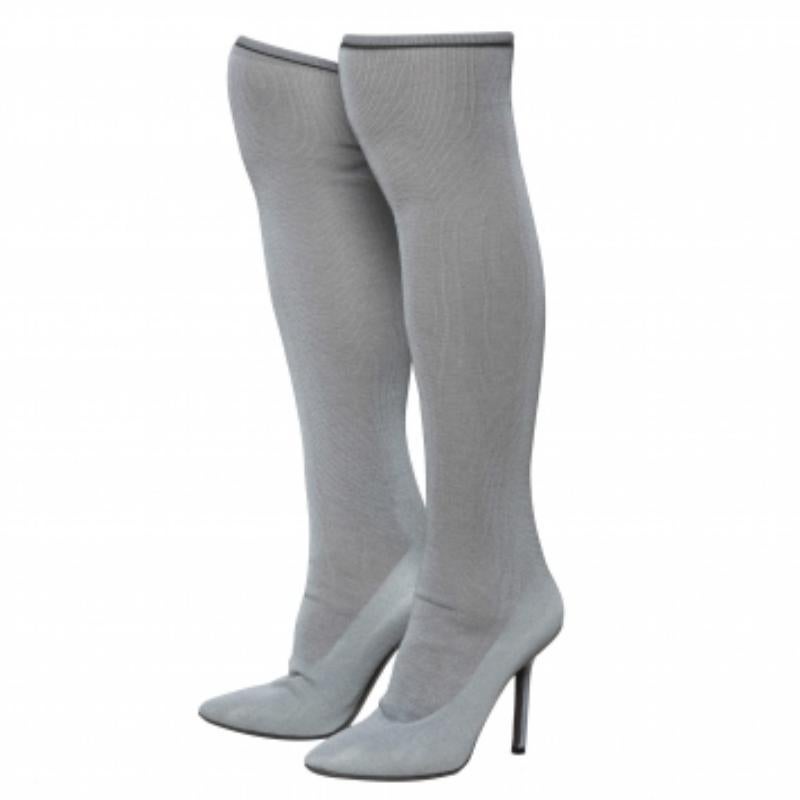 Vetements Grey Stretch Fabric Reflective Thigh High Socks Boots Size 38 For Sale 2