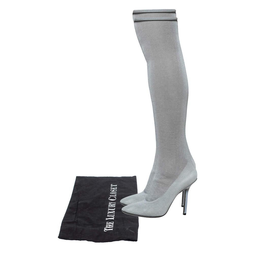Women's Vetements Grey Stretch Fabric Reflective Thigh High Socks Boots Size 39