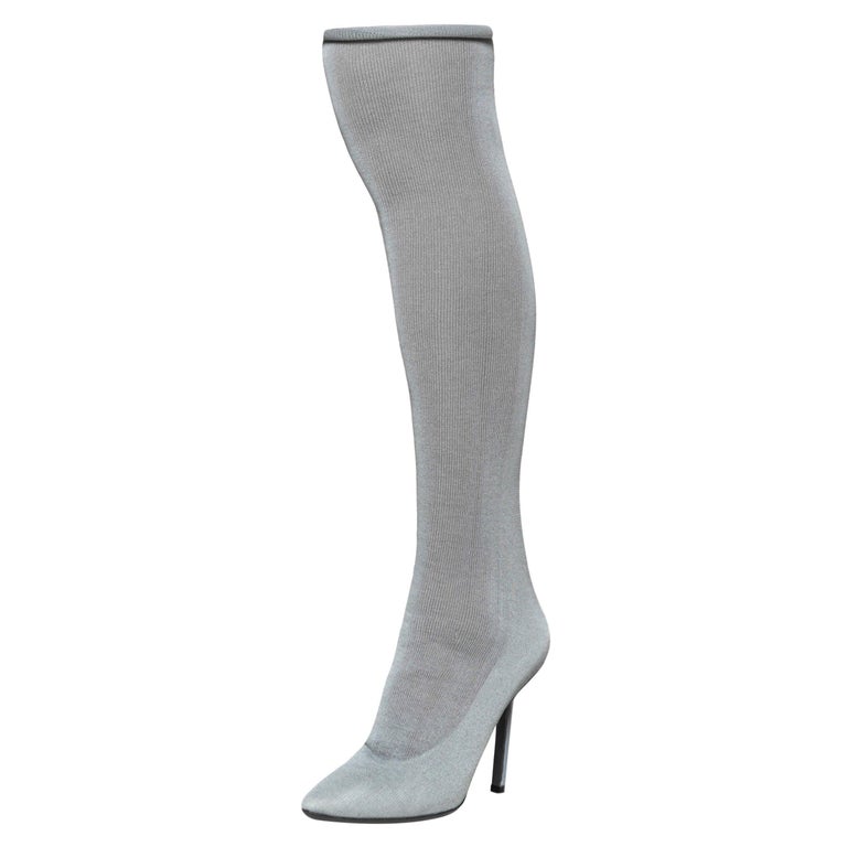 Vetements Grey Stretch Fabric Thigh High Reflective Boots Size 40 at  1stDibs | vetements thigh high boots