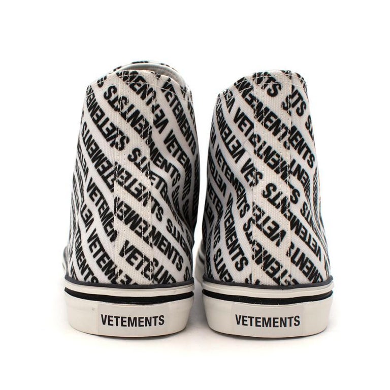 Vetements High-Top Canvas Black and White Printed Logo Sneakers For Sale at  1stDibs | vetements canvas sneakers