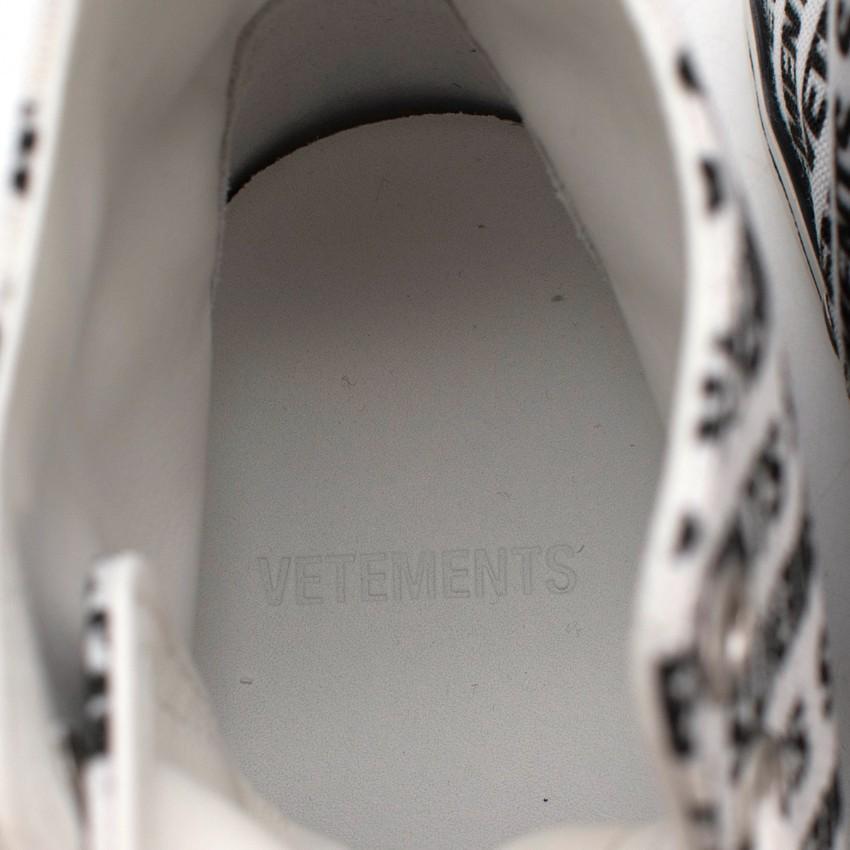 Vetements High-Top Canvas Black & White Printed Logo Sneakers For Sale 1