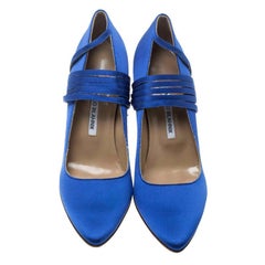 Vetements + Manolo Blahnik Blue Satin Pointed Toe Ankle Tie Pumps Size 38.5