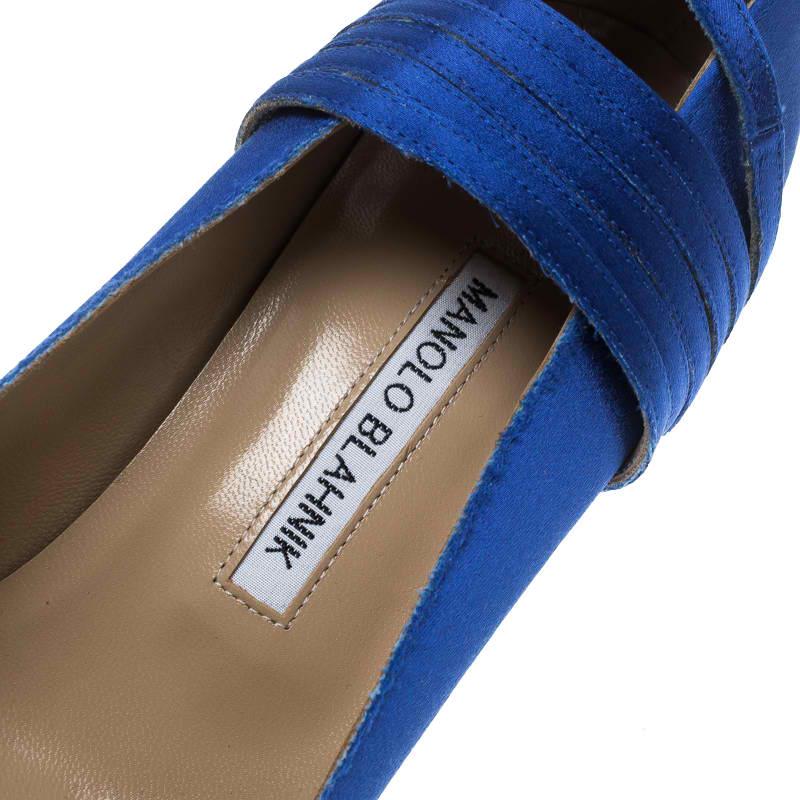 Vetements + Manolo Blahnik Blue Satin Pointed Toe Ankle Tie Pumps Size 38.5 3