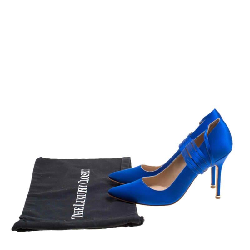 Vetements + Manolo Blahnik Blue Satin Pointed Toe Ankle Tie Pumps Size 38.5 4