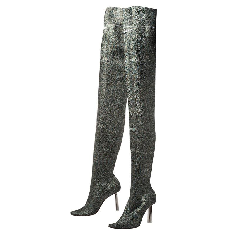 Black Vetements Metallic Multicolor Lurex Knit Thigh High Socks Boots Size 41