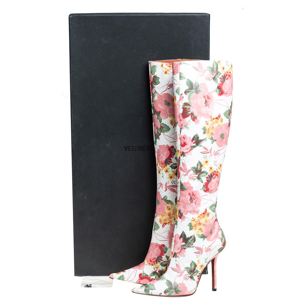 Vetements Multicolor Floral Print Leather Over The Knee Boots Size 38 2