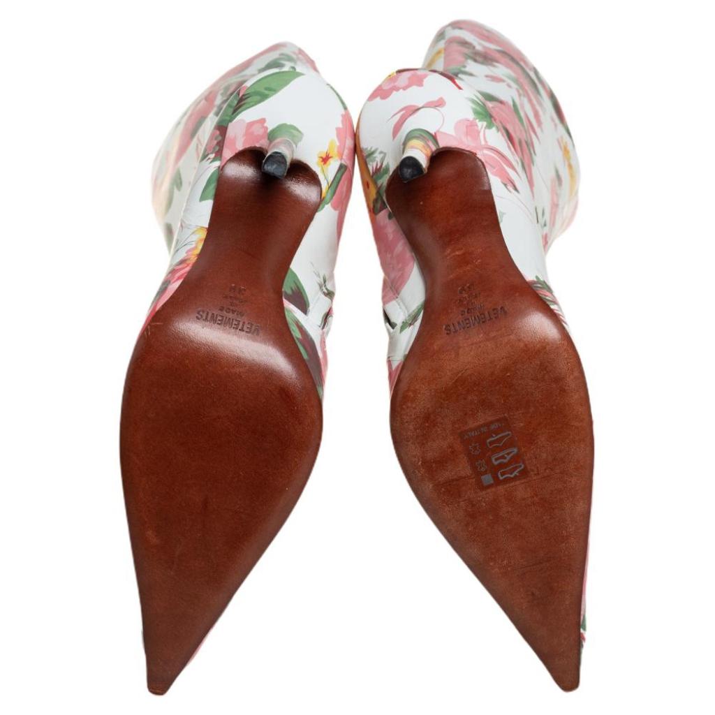 Vetements Multicolor Floral Print Leather Over The Knee Boots Size 39 In Excellent Condition In Dubai, Al Qouz 2