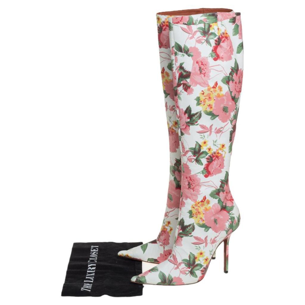 Vetements Multicolor Floral Print Leather Over The Knee Boots Size 39 2